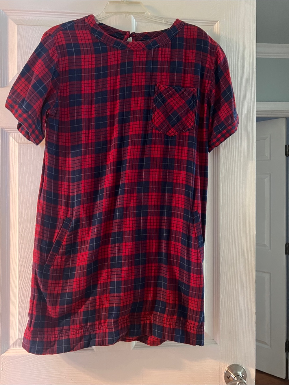 Madewell Red & Navy Plaid Short-Sleeve Dress